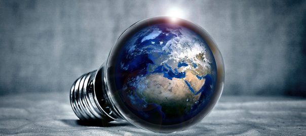 light bulb showing earth continents inside